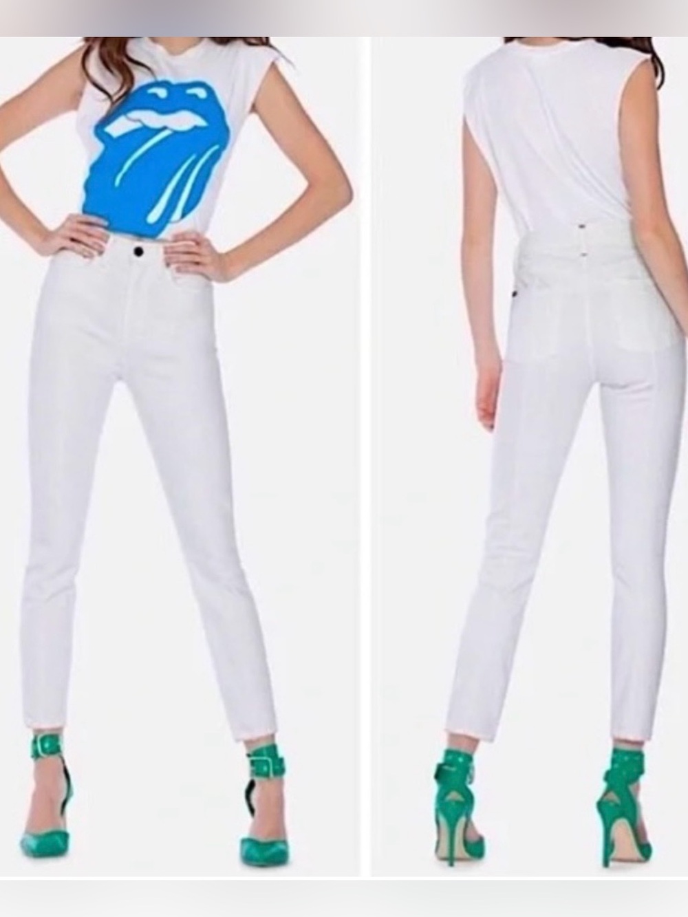 Alice + Olivia White High-Waist Jeans